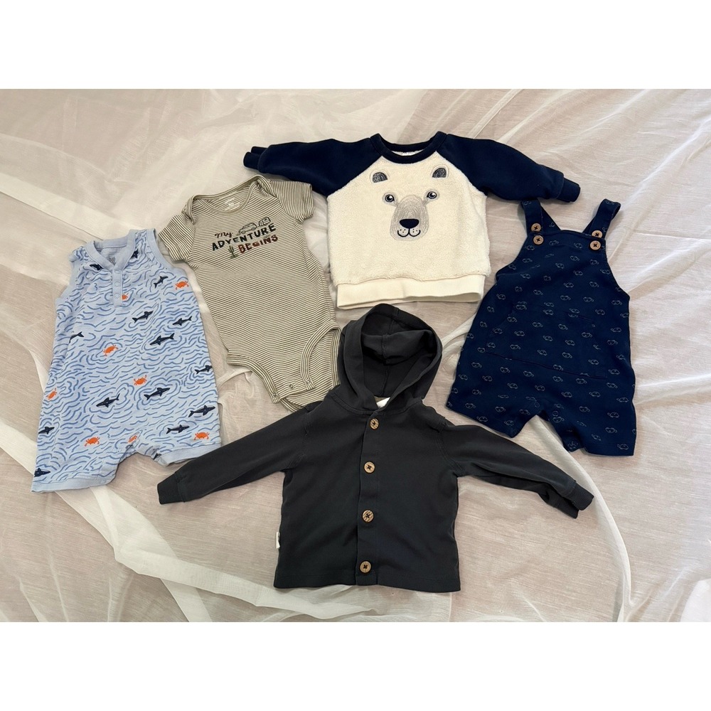 Lot Of 5 Infant Baby Boy Carter's Hoodie Bodysuit Bear Sweater Romper 9 Month